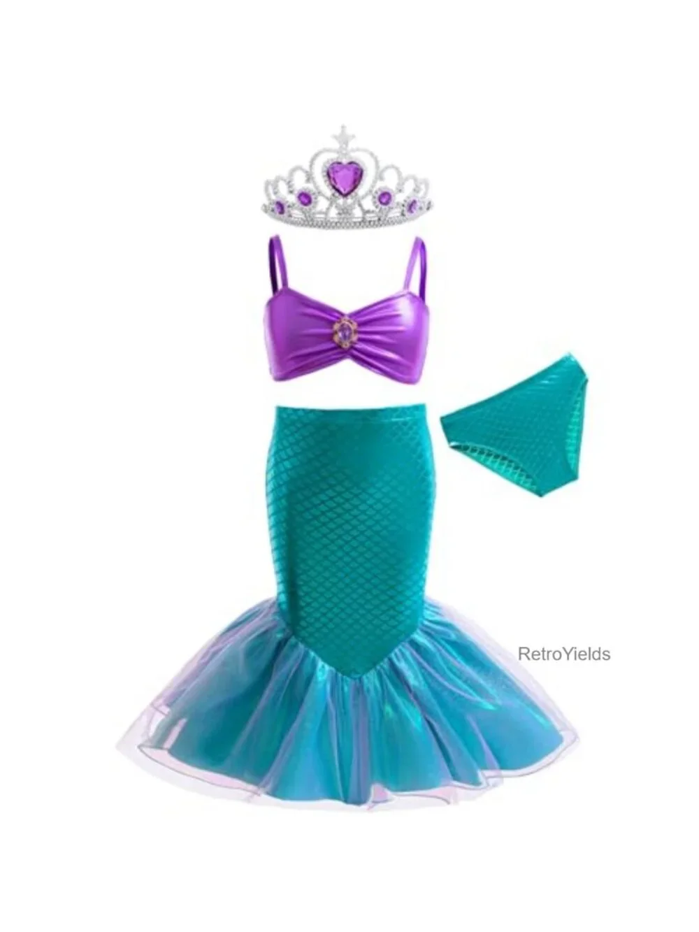Toddler Girls 4pc Princess Tankini Swim Set with Mesh Skirt & Tiara